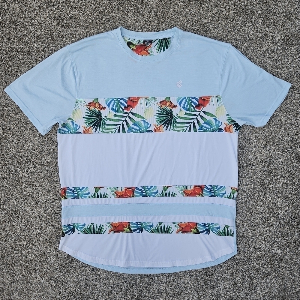 Rocawear Short Sleeve Hawaiian T Shirt Light Blue White Tropical Lightweight 4XL